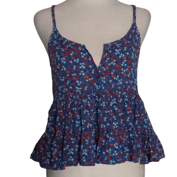 Patrons of Peace Ditsy Floral All Over Print  RWB Crop Tank Top Size Small - Picture 1 of 8